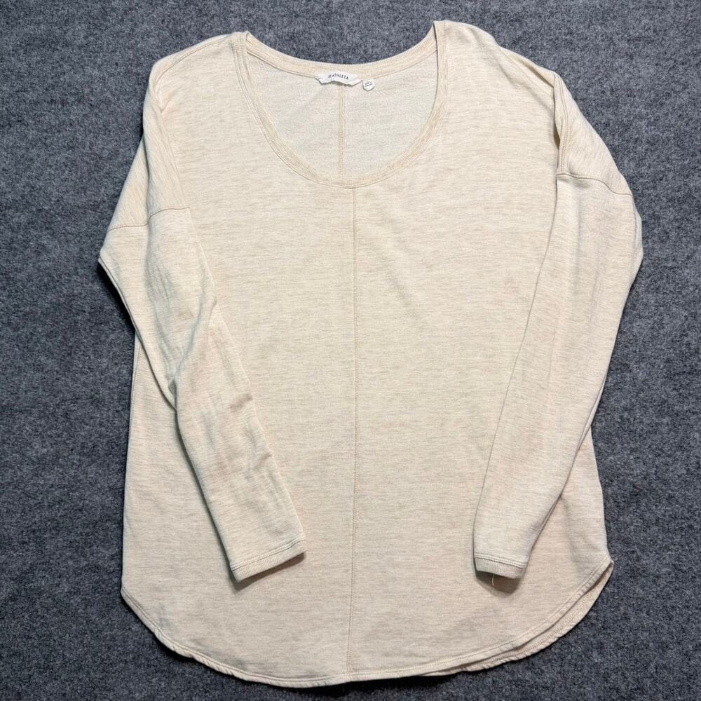 Athleta‎ Studio Scoop Neck Pullover Top Modal Cream Medium Thumbholes